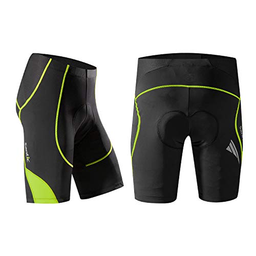 Santic Pantalon Ciclismo Hombre Corto Pantalones Bicicleta Hombre Montaña/MTB Acolchado con Badana/Almohadilla Verde EU M