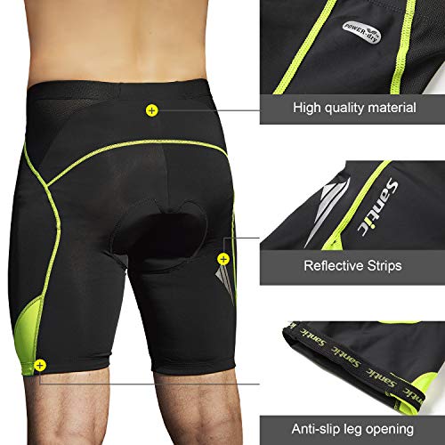 Santic Pantalon Ciclismo Hombre Corto Pantalones Bicicleta Hombre Montaña/MTB Acolchado con Badana/Almohadilla Verde EU M