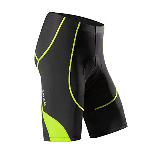 Santic Pantalon Ciclismo Hombre Corto Pantalones Bicicleta Hombre Montaña/MTB Acolchado con Badana/Almohadilla Verde EU M