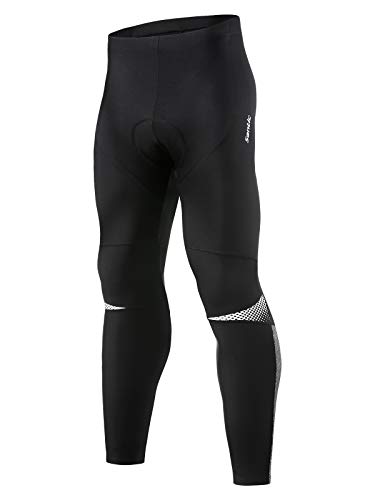 Santic Pantalones Ciclismo Hombre Invierno Térmicos Forros MTB Relleno Pantalon Largo Bicicleta Polar Mallas largas Acolchado Negro L