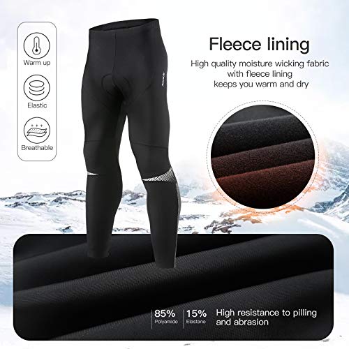 Santic Pantalones Ciclismo Hombre Invierno Térmicos Forros MTB Relleno Pantalon Largo Bicicleta Polar Mallas largas Acolchado Negro XL