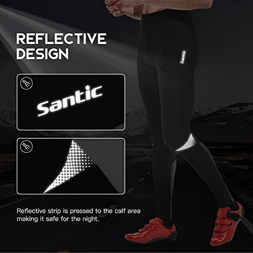 Santic Pantalones Ciclismo Hombre Invierno Térmicos Forros MTB Relleno Pantalon Largo Bicicleta Polar Mallas largas Acolchado Negro XL