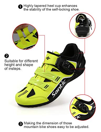 Santic Zapatillas Ciclismo Carretera Zapatillas Bicicleta de Montaña MTB de Plantilla Plana para Hombres y Mujers Verde EU 40