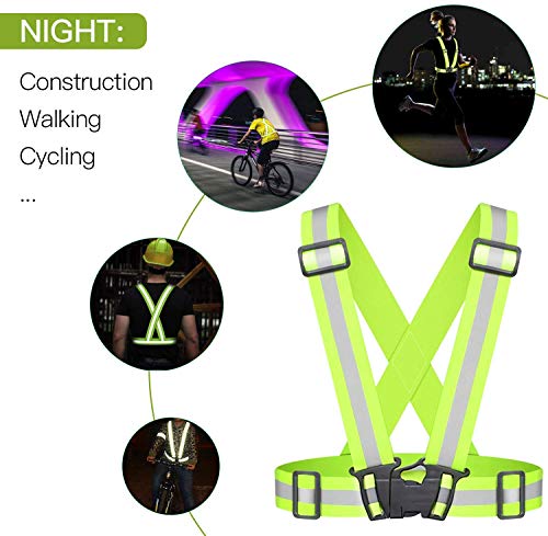 SANTOO Chaleco Reflectante, Chaleco de Seguridad Moto para Exteriores de Alta Visibilidad Ajustable, Adecuado para Correr, Trotar, Practicar Senderismo, Ciclismo, Verde Fluorescente 2 Piezas