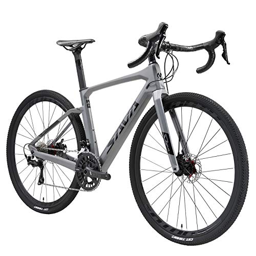 SAVADEC R11 Bicicleta Carbono Gravel de Carretera, 700CX40C Shimano Sora R3000 Velocidad, Freno de Disco hidráulico Bicicleta (Negro-Gris, 56cm)