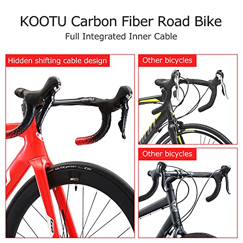 SAVADECK Bicicleta Carretera Carbona, 700C Bicicleta de Carreras Cable Interno Integrado Completo, Disc Freno con Shimano 22 de Velocidad y sillín FIZIK para Hombres, Mujeres y niños (Rojo, 47cm)