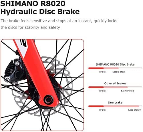 SAVADECK Bicicleta Carretera Carbona, 700C Bicicleta de Carreras Cable Interno Integrado Completo, Hydraulic Disc Freno con Shimano Ultegra R8020 y Fizik Saddle 22 Velocidad (Rojo, 51cm)