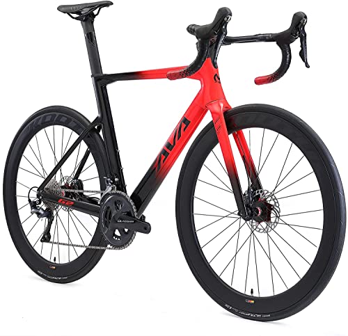 SAVADECK Bicicleta Carretera Carbona, 700C Bicicleta de Carreras Cable Interno Integrado Completo, Hydraulic Disc Freno con Shimano Ultegra R8020 y Fizik Saddle 22 Velocidad (Rojo, 51cm)