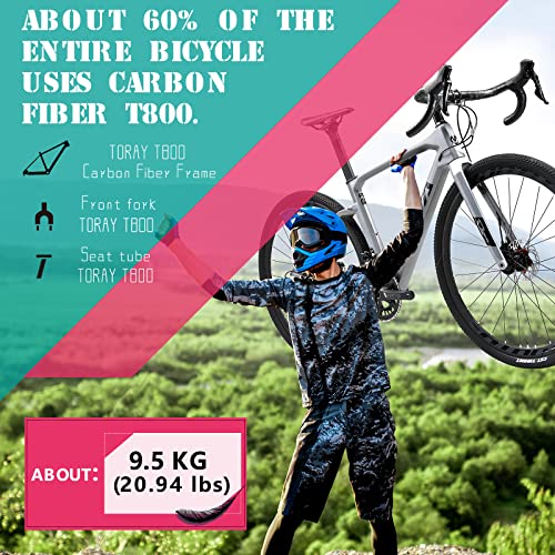 SAVADECK Bicicleta Carretera Carbona Gravel, 700CX40C Trail de Carbono Grava con Shimano 105 R7000 22 Velocidad, Freno de Disco hidráulico Bicicleta para Hombres Mujeres (Negro-Gris, 56cm)