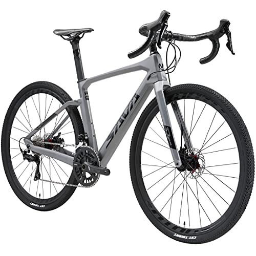 SAVADECK Bicicleta Carretera Carbona Gravel, 700CX40C Trail de Carbono Grava con Shimano 105 R7000 22 Velocidad, Freno de Disco hidráulico Bicicleta para Hombres Mujeres (Negro-Gris, 56cm)