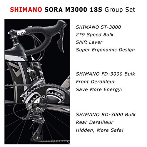 SAVADECK Bicicleta de Carretera de Carbono, Bicicleta de Carretera Warwinds3.0 700C de Fibra de Carbono con Shimano Sora 3000 18S, Neumáticos 25C y Freno Double V.