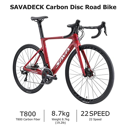 SAVADECK Bicicletas de Carretera, Bicicletas de Carbono de 700C, Freno de Disco con Shimano 105 R7000 22- Velocidad y Sistema coaxial Bicicleta para Mujer y Hombre.