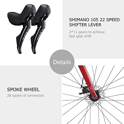 SAVADECK Bicicletas de Carretera, Bicicletas de Carbono de 700C, Freno de Disco con Shimano 105 R7000 22- Velocidad y Sistema coaxial Bicicleta para Mujer y Hombre.