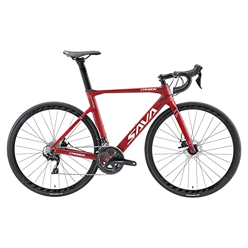 SAVADECK Bicicletas de Carretera, Bicicletas de Carbono de 700C, Freno de Disco con Shimano 105 R7000 22- Velocidad y Sistema coaxial Bicicleta para Mujer y Hombre.