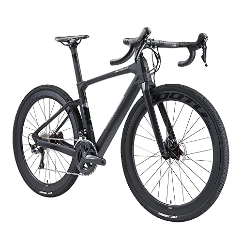 SAVADECK Carbon Gravel Road Bike, 700cX40c Carbon Trail Gravelcon Shimano R8070 y ULTEGAR R8000 Freno de Disco hidráulico de 22 velocidades y Bicicleta de Equilibrio de Fibra de Carbono (Gris, 54cm)