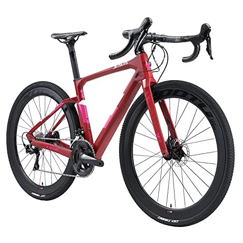 SAVADECK Carbon Gravel Road Bike, 700cX40c Carbon Trail Gravelcon Shimano R8070 y ULTEGAR R8000 Freno de Disco hidráulico de 22 velocidades y Bicicleta de Equilibrio de Fibra de Carbono (Rojo, 51cm)