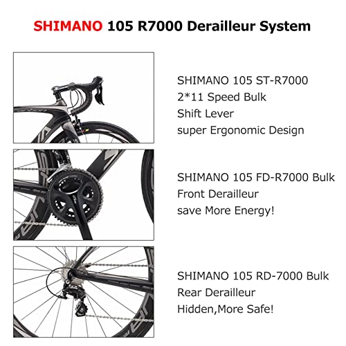 SAVADECK HERD6.0 700C Bicicleta de Carretera de Fibra de Carbono Shimano 105 R7000 22S Sistema de transmisión Michelin Neumático Fizi:k Sillín (Negro Rojo, 54)