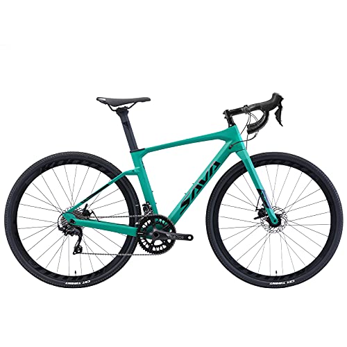 SAVADECK R11 Bicicleta Carbono Gravel de Carretera, 700CX40C Shimano Sora R3000 Velocidad, Freno de Disco hidráulico Bicicleta (Negro-Verde, 54cm)