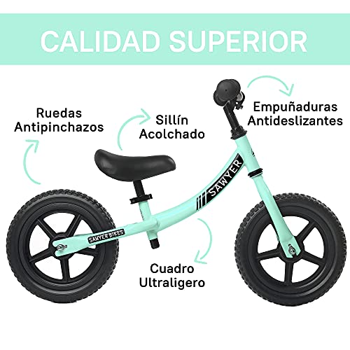 Sawyer - Bicicleta Sin Pedales Ultraligera - Niños 2, 3, 4 y 5 años (Mint)