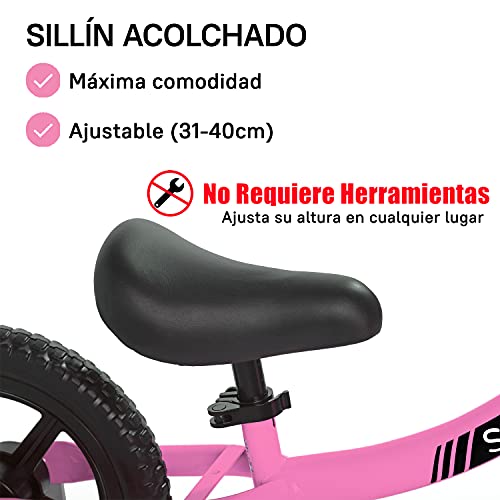 Sawyer - Bicicleta Sin Pedales Ultraligera - Niños 2, 3, 4 y 5 años (Rosa)