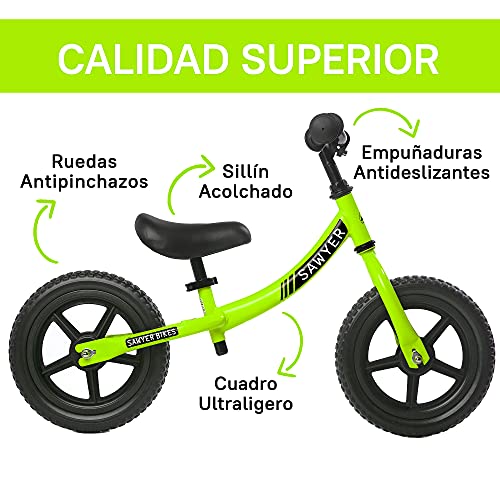 Sawyer - Bicicleta Sin Pedales Ultraligera - Niños 2, 3, 4 y 5 Años (Verde)