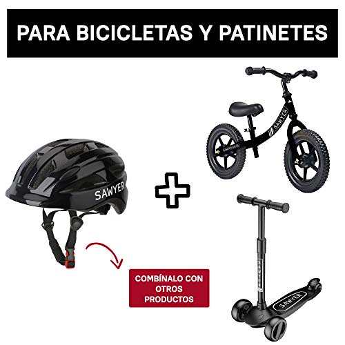 Sawyer Bikes - Casco Infantil Ajustable Niños - Bicicleta/Patinete (Negro)