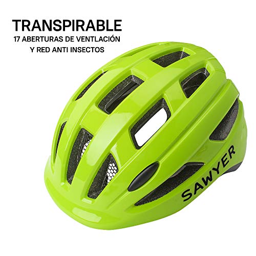 Sawyer Bikes - Casco Infantil Ajustable Niños - Bicicleta/Patinete (Verde)