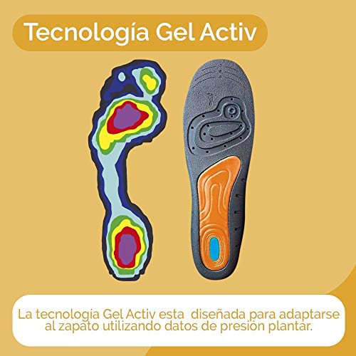 Scholl Plantillas Gel Activ Profesional Hombre para Calzado Trabajo, Absorción de Impactos y Amortiguación, Talla 40-46.5, 1 par (2 plantillas)