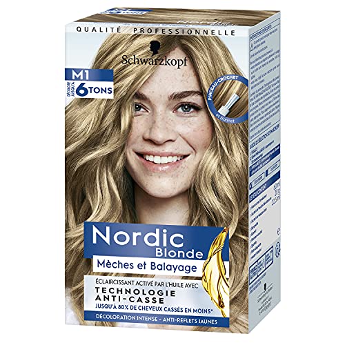 Schwarzkopf Nordic Blonde M1 Mechas Radiantes - Coloración permanente - Aclara hasta 6 tonos - Con aceite activador&OmegaPLEX - Pack de 3