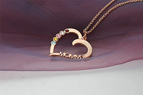 Scott NaismithCollar personalizado de corazón con nombre de madres, 5 piedras natales simuladas, collar de madre e hijo para esposa y madre (plata de ley 925) 14.0 oro rosa