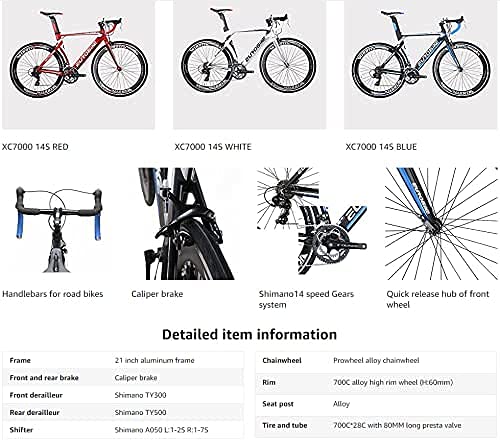 SD XC7000 Bicicleta de carretera para adultos ligera Marco de aluminio Bicicleta de carretera 54CM 700C Marco de bicicleta de carretera (azul)