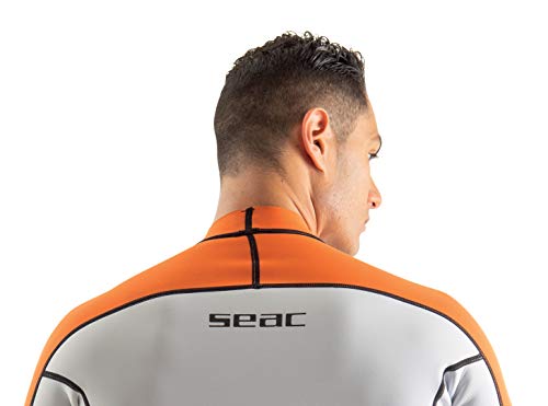 SEAC Fit Short Neopreno 2 mm con Mangas Cortas, Ideal para vestirla bajo del Traje de Buceo, para Nadar o Camiseta de Surf, Hombres, Blanco/Naranja, M