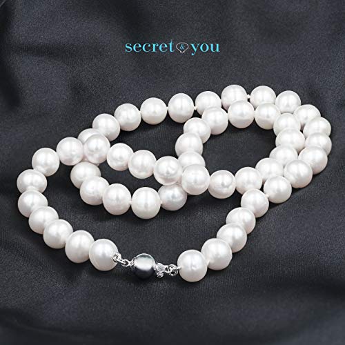 Secret & You Collar de Perlas de Mujer cultivadas de Agua Dulce 45 cm de Largo - Perlas Ovaladas o Semi Redondas de 7.5 a 8 mm - Cierre de Plata de Ley Rodiada de 925