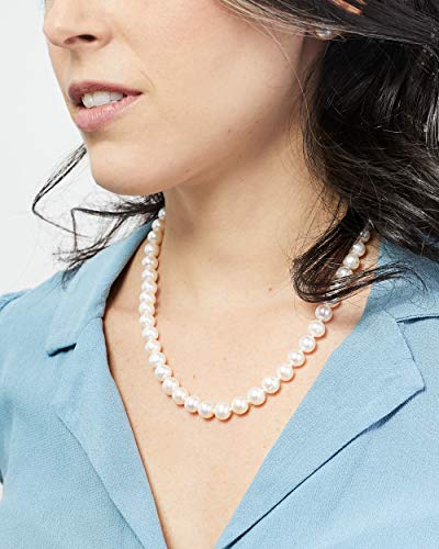 Secret & You Collar de Perlas de Mujer cultivadas de Agua Dulce 45 cm de Largo - Perlas Ovaladas o Semi Redondas de 7.5 a 8 mm - Cierre de Plata de Ley Rodiada de 925