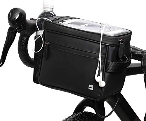 Selighting Impermeable Bolsa de Manillar de Bicicletas de Carretera y de Montaña para Ciclismo, Incluye Correa para el Hombro Extraíble y Cubierta para la Lluvia (Negro)