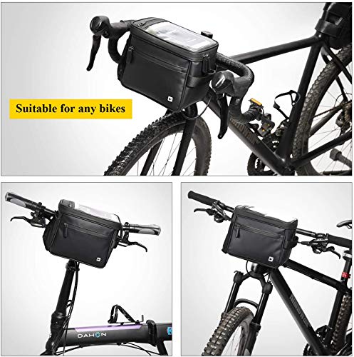 Selighting Impermeable Bolsa de Manillar de Bicicletas de Carretera y de Montaña para Ciclismo, Incluye Correa para el Hombro Extraíble y Cubierta para la Lluvia (Negro)