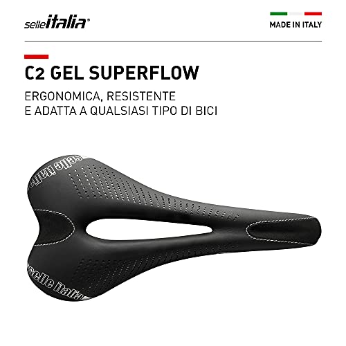 Selle Italia - Sillìn Bicicleta de Carretera C2 Gel Flow, Rail Manganese Tubo Ø7, Sillìn Road Gran Turismo Fibra-tek, Comfort Gel, Amortiguador