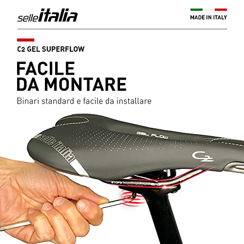 Selle Italia - Sillìn Bicicleta de Carretera C2 Gel Flow, Rail Manganese Tubo Ø7, Sillìn Road Gran Turismo Fibra-tek, Comfort Gel, Amortiguador