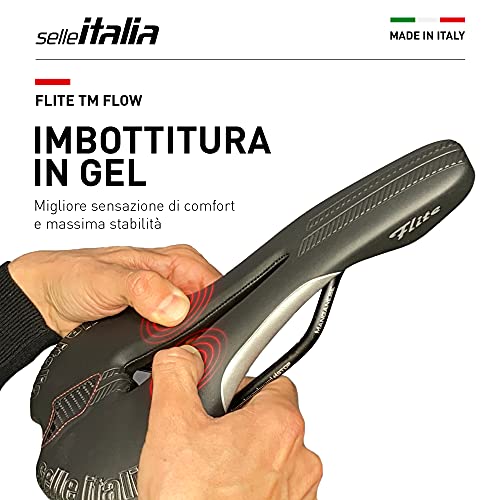 Selle Italia - Sillìn Bicicleta de Carretera FLITE TM Flow, Rail Manganese Tubo Ø7, Sillìn Road Perfomance Duro-tek, Comfort