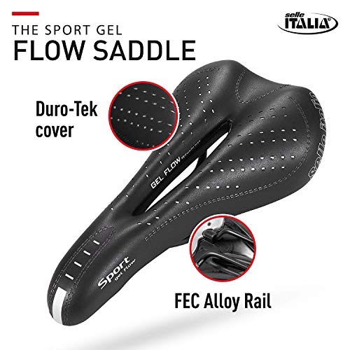 Selle Italia - Sillìn Bicicleta de Carretera Sport Gel Flow, Rail FeC Alloy Ø7, Sillìn Road Gran Turismo Duro-tek, Comfort Gel, Amortiguador