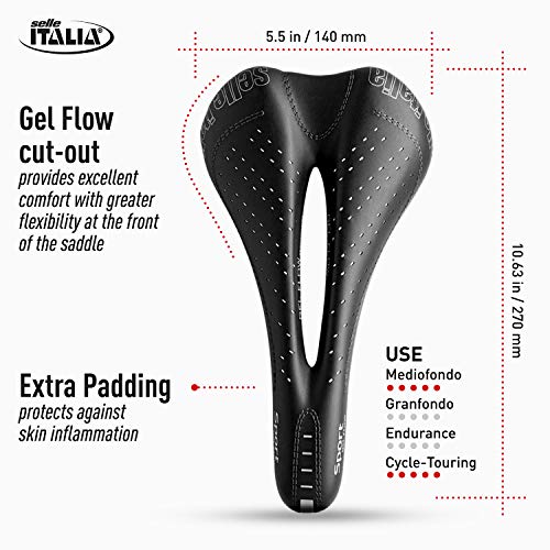 Selle Italia - Sillìn Bicicleta de Carretera Sport Gel Flow, Rail FeC Alloy Ø7, Sillìn Road Gran Turismo Duro-tek, Comfort Gel, Amortiguador