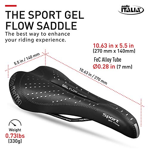 Selle Italia - Sillìn Bicicleta de Carretera Sport Gel Flow, Rail FeC Alloy Ø7, Sillìn Road Gran Turismo Duro-tek, Comfort Gel, Amortiguador