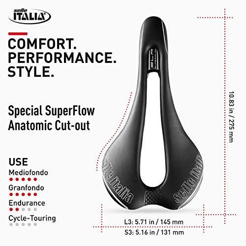 Selle Italia SRL TM Superflow S3 Sillín, Unisex Adulto, Negro, Talla Única