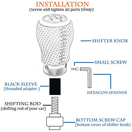 Semoss Universal 5 Velocidades Cambiar Pomo Palanca de Cambios Bola Manual Automatico Cuero de Marchas Piel con Rojo Costura para 8mm 10mm 12mm Automóviles