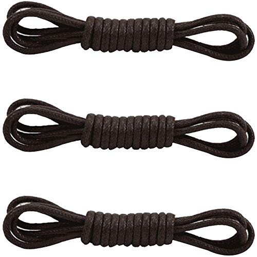 SENDILI Cordones Redondos - 3 Pares Waxed Impermeable Duradero Cordones de Zapatos para Zapatos de uniforme, Calzado de trabajo, Botas de Montaña, 2.5mm Diámetro,90cm Longitudes/Marrón