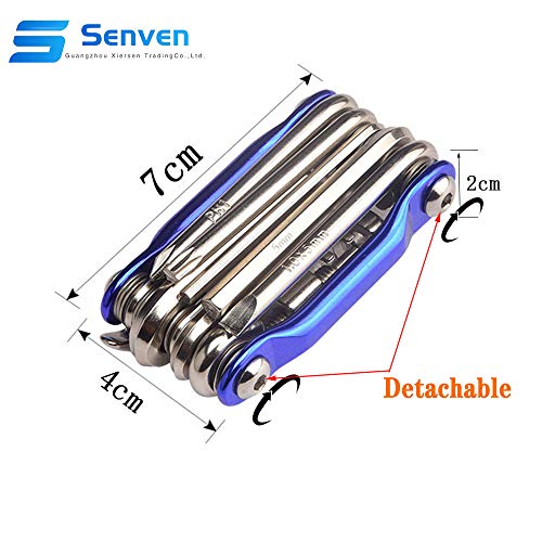 Senven® 11 en 1 Multifunción Bicicleta Reparacion Herramientas, Multiusos Bici Herramientas, Mini Plegables Herramientas, Mantenimiento Herramientas Kit –– Azul