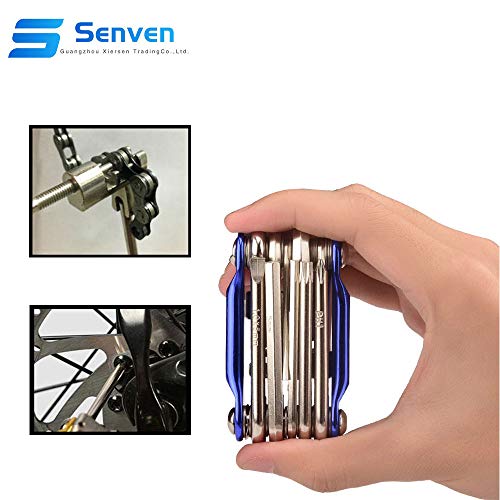 Senven® 11 en 1 Multifunción Bicicleta Reparacion Herramientas, Multiusos Bici Herramientas, Mini Plegables Herramientas, Mantenimiento Herramientas Kit –– Azul