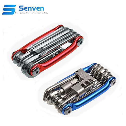 Senven 11 en 1 Multifunción Bicicleta Reparacion Herramientas, Multiusos Bici Herramientas, Mini Plegables Herramientas, Mantenimiento Herramientas Kit –– Oro