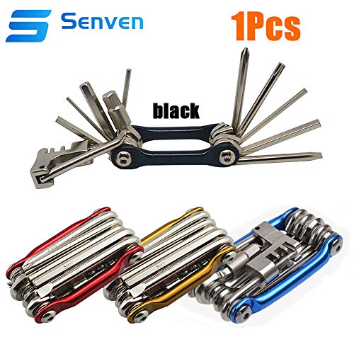 Senven 11 en 1 Multifunción Bicicleta Reparacion Herramientas, Multiusos Bici Herramientas, Mini Plegables Herramientas, Mantenimiento Herramientas Kit –– Negro