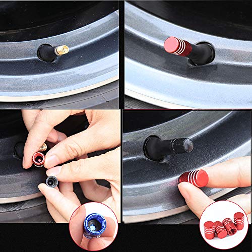 Senven 25 pcs Tapas de vástago de válvula de aluminio de color, Tapones antipolvo de válvula de neumático Coche, Camiones, Bicicleta para prevenir fugas de aire, Verde, rojo, azul, morado, dorado